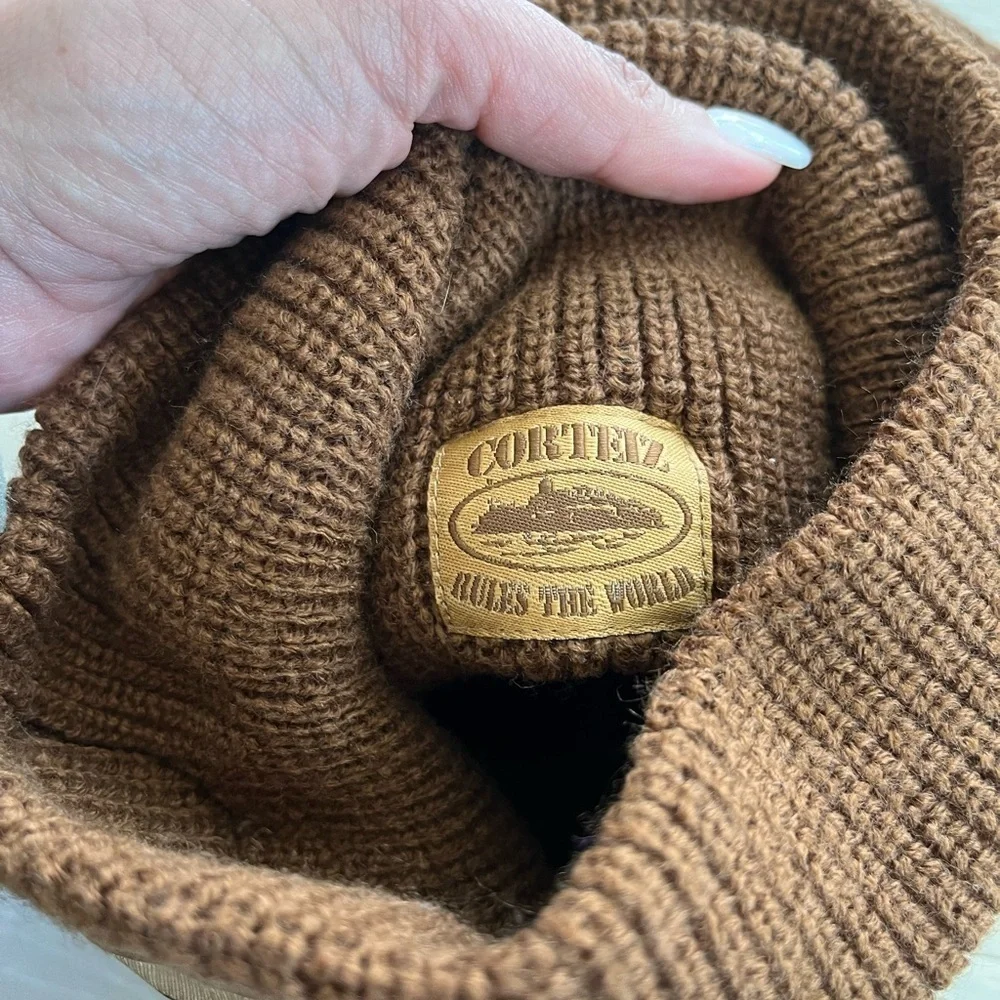 Corteiz rules the world Knit Brown Ski-Mask beanie